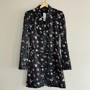 Guess Double Breasted Blazer Dress Small Black Floral Long Sleeve Mini Dress NEW